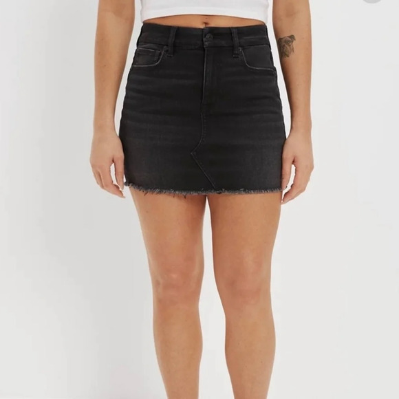 AE Denim Mini Skirt Black Raw Frayed Hem size 14 New no tags - Picture 1 of 5